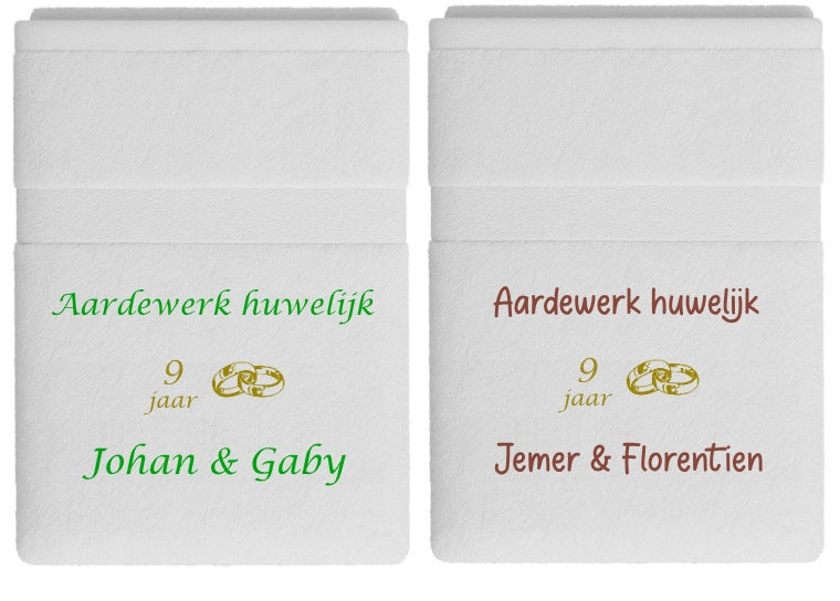 Aardewerk huwelijk cadeau | 9 jaar getrouwd - Gepersonaliseerd Cadeau - In-house Geborduurd