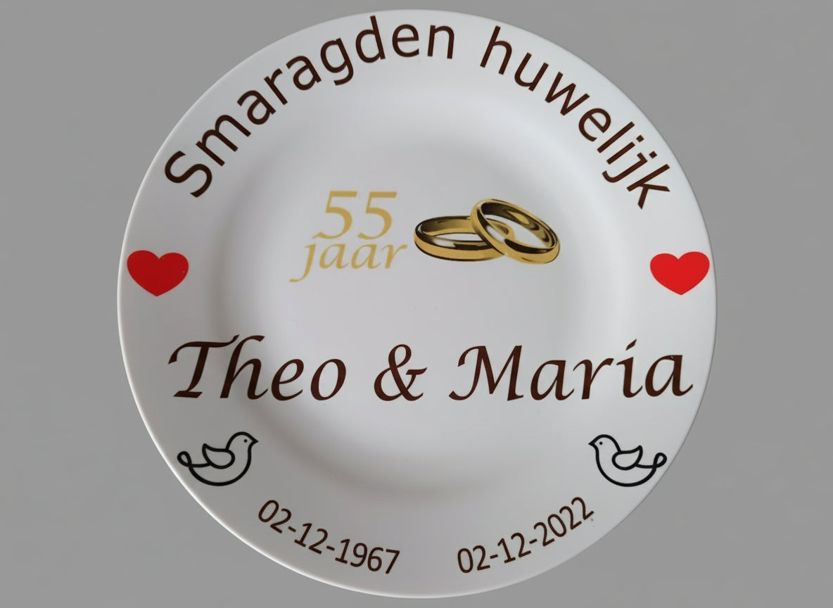 55 jaar Trouwdag cadeau Smaragden huwelijk Rood - Gepersonaliseerd Cadeau - In-house Geborduurd