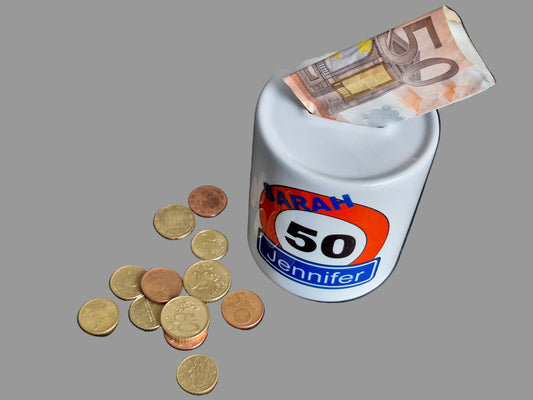 Spaarpot met Naam en Verkeersbord – Abraham Sarah Cadeau
