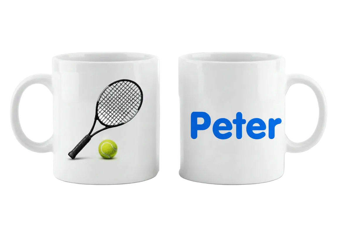 Tennis mok met naam. Leuk cadeau om te geven voor aan een tennis liefhebbererj.