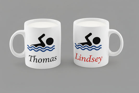 Mok met naam en Zwemmer