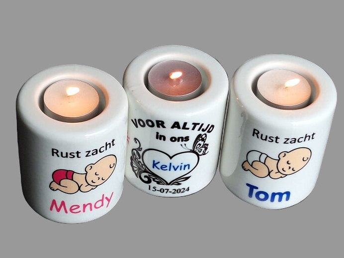 Gedenklichtje met Naam en Vlinder | Voor Altijd in Ons Hart