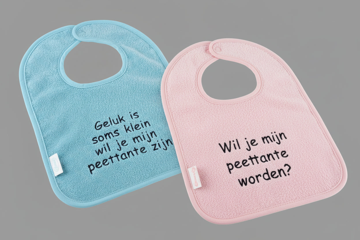 Slabber met eigen tekst. Wil je mijn peettante worden?