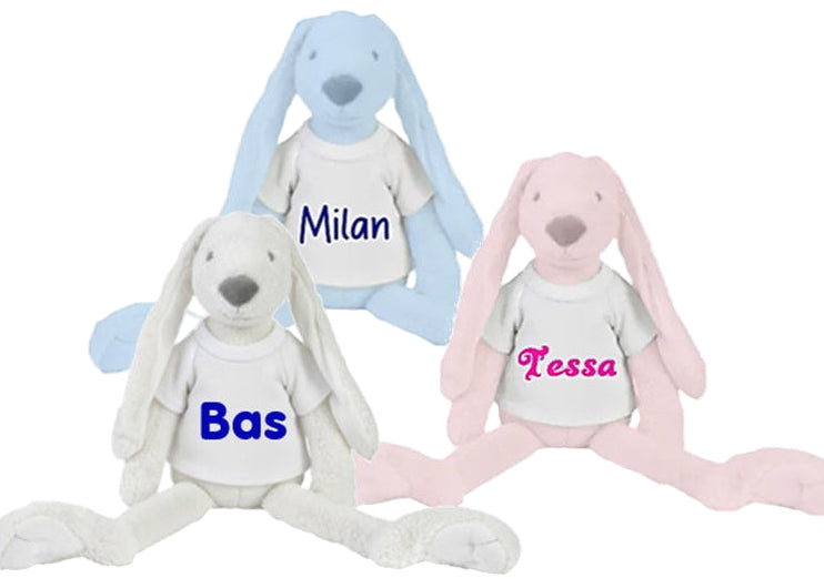 Knuffelkonijn Rabbit Richie met naam als babyshower cadeau