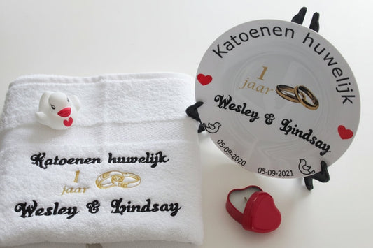 Katoenen huwelijk | 1 Jaar getrouwd cadeau| Trouwdag cadeau