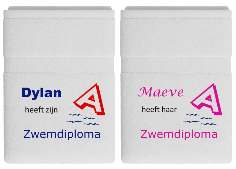 Zwemdiploma A handdoek met naam als afzwemcadeau