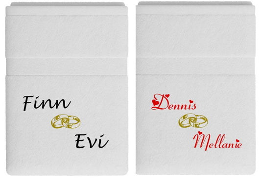 Handdoek met namen en ringen als persoonlijk bruiloft cadeau