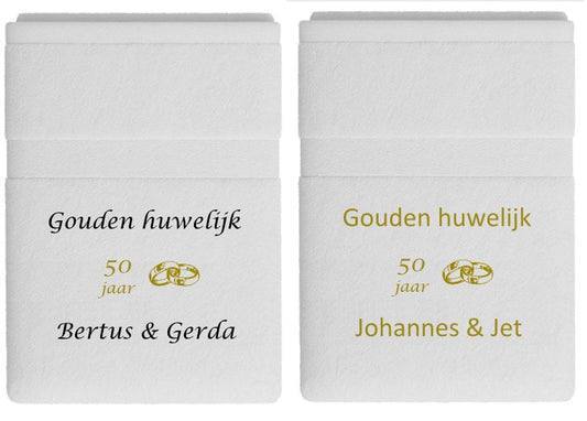 Gouden huwelijk cadeau voor 50 jaar getrouwd met namen en ringen