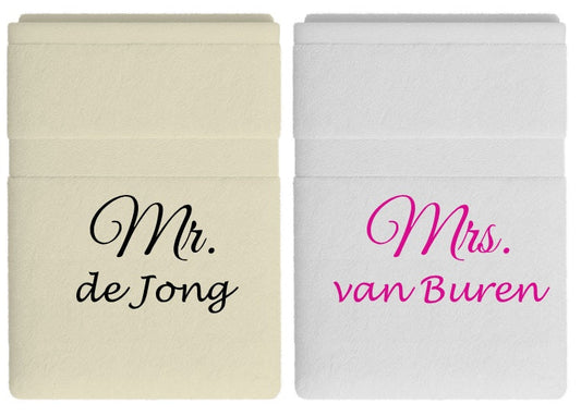 Mr. en Mrs.-cadeau met namen voor een bruidspaar