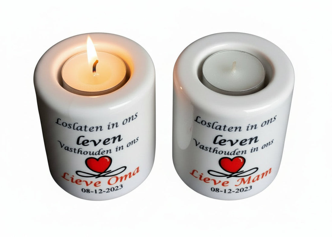 Herdenkingslichtje met naam voor een condoleancecadeau