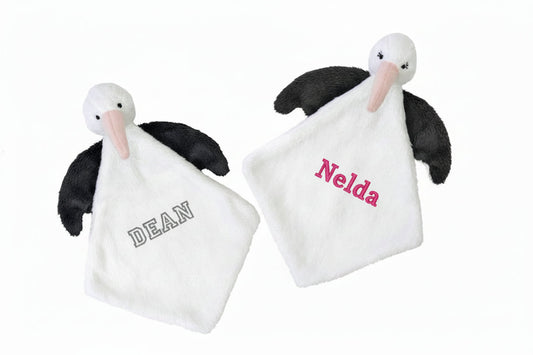 Ooievaar knuffeldoek met naam als babycadeau