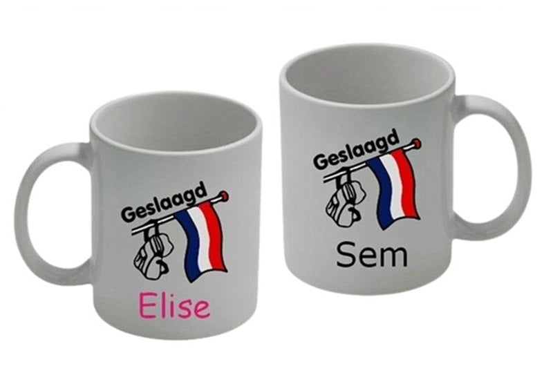 Koffiemok Geslaagd + vlag - Gepersonaliseerd Cadeau - In-house Geborduurd