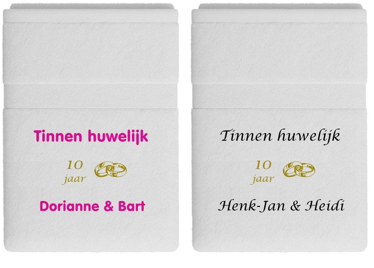 Tinnen huwelijk cadeau | 10 jaar getrouwd - Gepersonaliseerd Cadeau - In-house Geborduurd