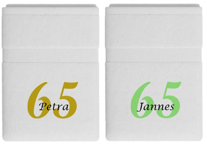 65 jaar cadeau met naam en leeftijd - Gepersonaliseerd Cadeau - In-house Geborduurd