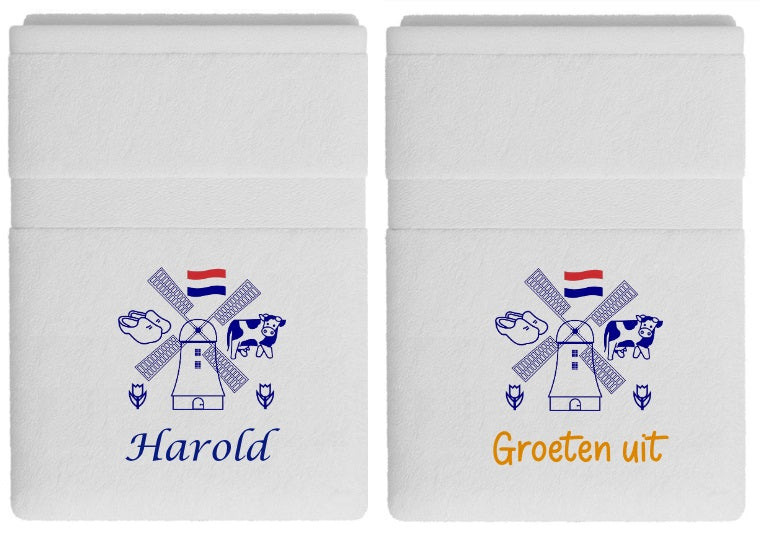 Handdoek met Molen en Naam een Typisch Nederlands Cadeau - Gepersonaliseerd Cadeau - In-house Geborduurd