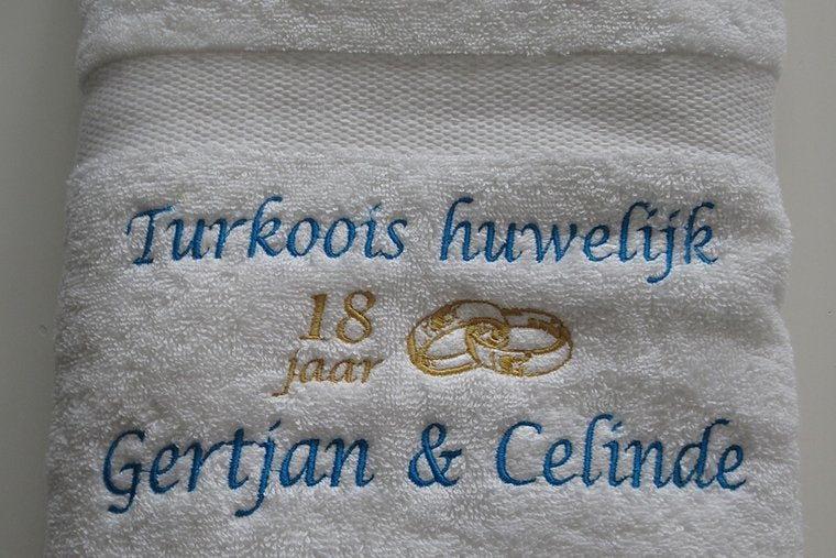 Tukoois huwelijk cadeau | 18 jaar getrouwd - Gepersonaliseerd Cadeau - In-house Geborduurd