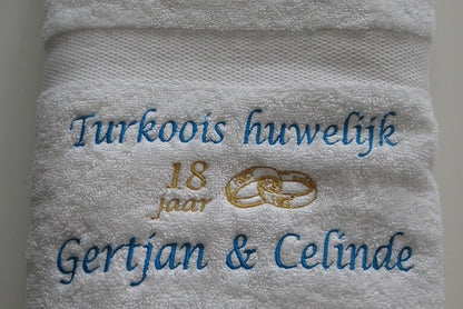 Tukoois huwelijk cadeau | 18 jaar getrouwd - Gepersonaliseerd Cadeau - In-house Geborduurd