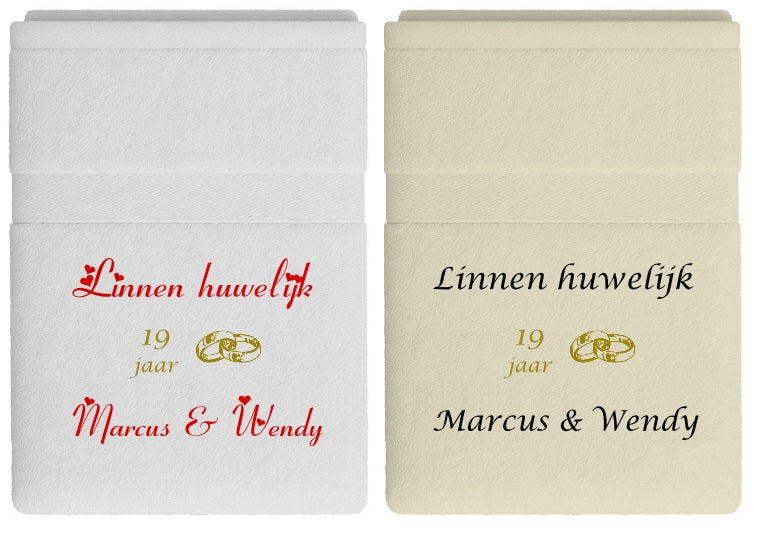 Linnen huwelijk cadeau | 19 jaar getrouwd - Gepersonaliseerd Cadeau - In-house Geborduurd