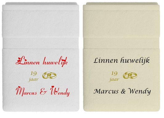 Linnen huwelijk cadeau | 19 jaar getrouwd - Gepersonaliseerd Cadeau - In-house Geborduurd