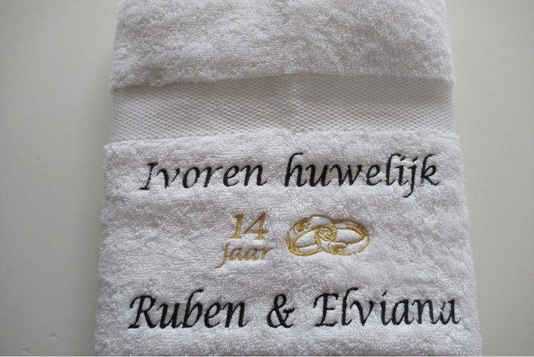 Ivoren huwelijk cadeau | 14 jaar getrouwd - Gepersonaliseerd Cadeau - In-house Geborduurd