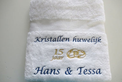Kristallen huwelijk cadeau | 15 jaar getrouwd - Gepersonaliseerd Cadeau - In-house Geborduurd