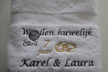 Wollen huwelijk cadeau | 7 jaar getrouwd - Gepersonaliseerd Cadeau - In-house Geborduurd