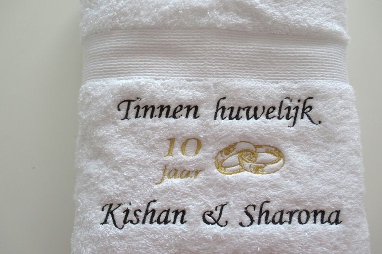Tinnen huwelijk cadeau | 10 jaar getrouwd - Gepersonaliseerd Cadeau - In-house Geborduurd