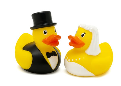 Bruidspaar badeendjes - Gepersonaliseerd Cadeau - In-house Geborduurd