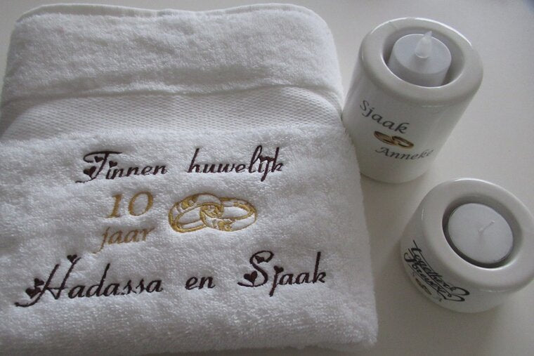 Tinnen huwelijk cadeau | 10 jaar getrouwd - Gepersonaliseerd Cadeau - In-house Geborduurd