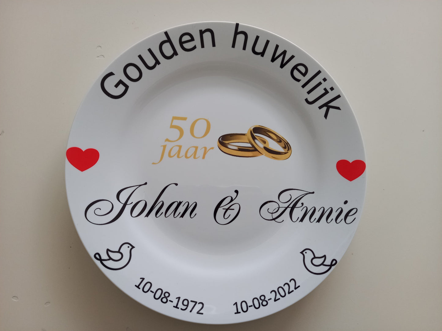 50 jaar Trouwdag cadeau Gouden huwelijk Rood - Gepersonaliseerd Cadeau - In-house Geborduurd