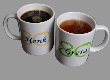 Koffiemok met Naam en Leeftijd - Gepersonaliseerd Cadeau - In-house Geborduurd
