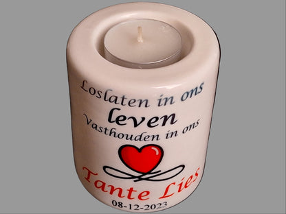 Herdenkingslichtje met Naam | Loslaten in Ons Hart - Gepersonaliseerd Cadeau - In-house Geborduurd