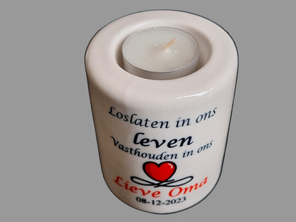 Herdenkingslichtje met Naam | Loslaten in Ons Hart - Gepersonaliseerd Cadeau - In-house Geborduurd