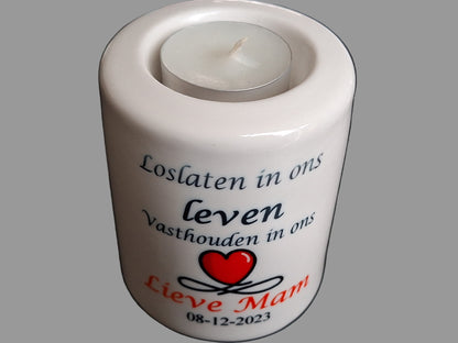 Herdenkingslichtje met Naam | Loslaten in Ons Hart - Gepersonaliseerd Cadeau - In-house Geborduurd