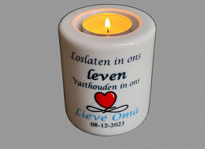 Herdenkingslichtje met Naam | Loslaten in Ons Hart - Gepersonaliseerd Cadeau - In-house Geborduurd