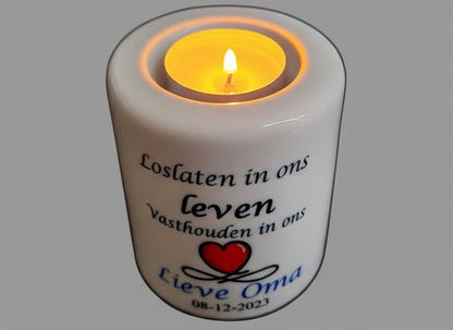 Herdenkingslichtje met Naam | Loslaten in Ons Hart - Gepersonaliseerd Cadeau - In-house Geborduurd