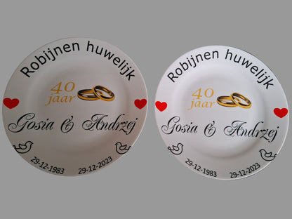 40 jaar Trouwdag cadeau Robijnen huwelijk Rood - Gepersonaliseerd Cadeau - In-house Geborduurd