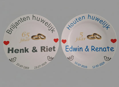 5 jaar Trouwdag cadeau Houten Huwelijk Rood - Gepersonaliseerd Cadeau - In-house Geborduurd
