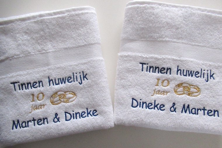 Tinnen huwelijk cadeau | 10 jaar getrouwd - Gepersonaliseerd Cadeau - In-house Geborduurd