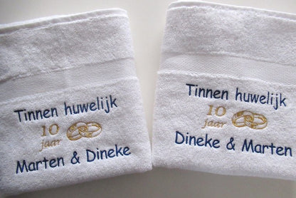 Tinnen huwelijk cadeau | 10 jaar getrouwd - Gepersonaliseerd Cadeau - In-house Geborduurd