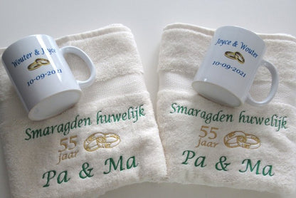 Smaragden huwelijk cadeau | 55 jaar getrouwd - Gepersonaliseerd Cadeau - In-house Geborduurd