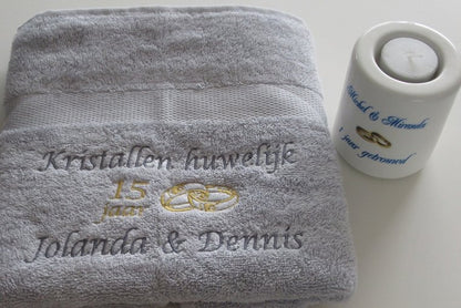 Kristallen huwelijk cadeau | 15 jaar getrouwd - Gepersonaliseerd Cadeau - In-house Geborduurd