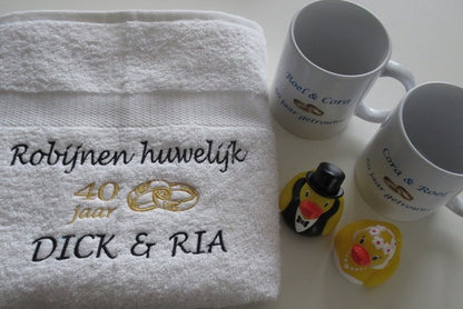 Robijnen huwelijk cadeau | 40 jaar getrouwd - Gepersonaliseerd Cadeau - In-house Geborduurd