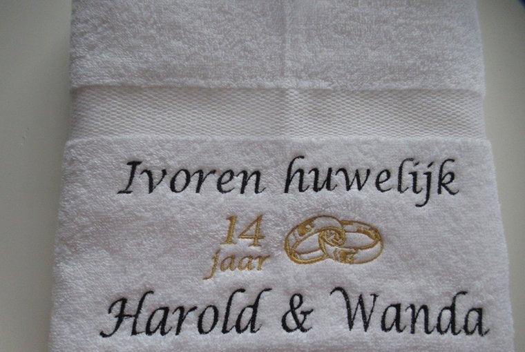 Ivoren huwelijk cadeau | 14 jaar getrouwd - Gepersonaliseerd Cadeau - In-house Geborduurd