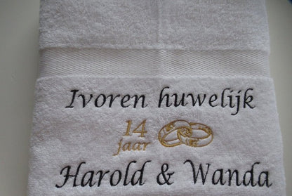 Ivoren huwelijk cadeau | 14 jaar getrouwd - Gepersonaliseerd Cadeau - In-house Geborduurd