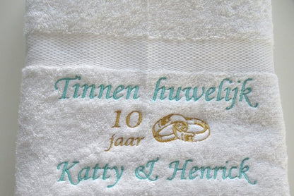 Tinnen huwelijk cadeau | 10 jaar getrouwd - Gepersonaliseerd Cadeau - In-house Geborduurd