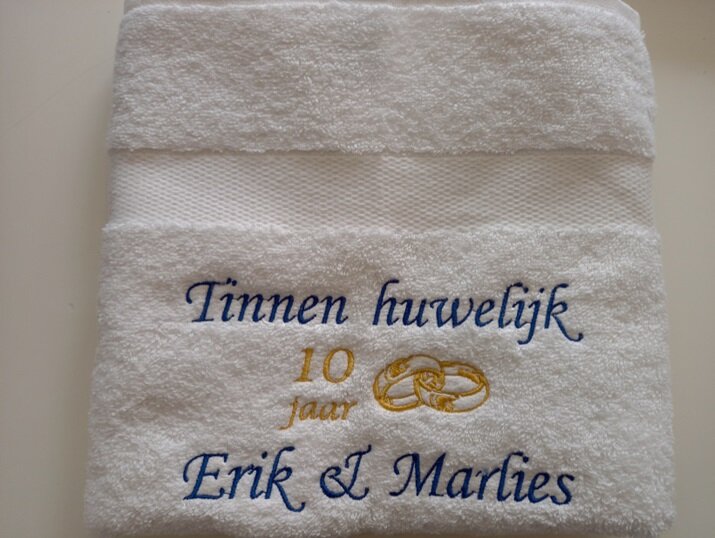 Tinnen huwelijk cadeau | 10 jaar getrouwd - Gepersonaliseerd Cadeau - In-house Geborduurd