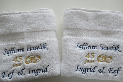 Saffieren huwelijk cadeau | 45 jaar getrouwd - Gepersonaliseerd Cadeau - In-house Geborduurd