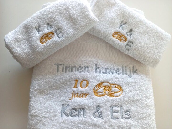 Tinnen huwelijk cadeau | 10 jaar getrouwd - Gepersonaliseerd Cadeau - In-house Geborduurd