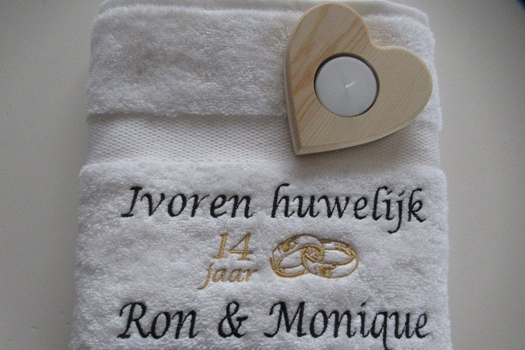 Ivoren huwelijk cadeau | 14 jaar getrouwd - Gepersonaliseerd Cadeau - In-house Geborduurd